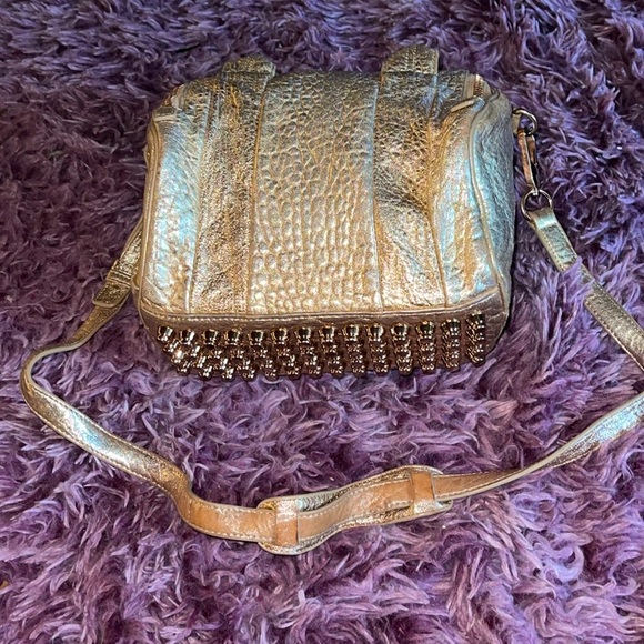 Alexander Wang  Rocco Gold Leather Crossbody Bag Gold Studded Bottom - Picture 4 of 17